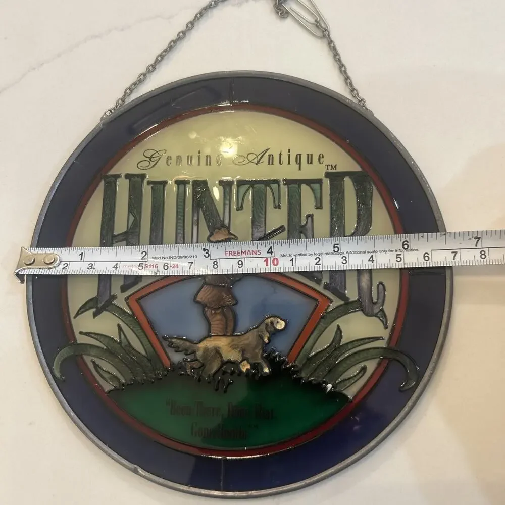 GENUINE ANTIQUE HUNTER Stained Glass Round Wall Hanger‎ Artist ANDE ROONEY